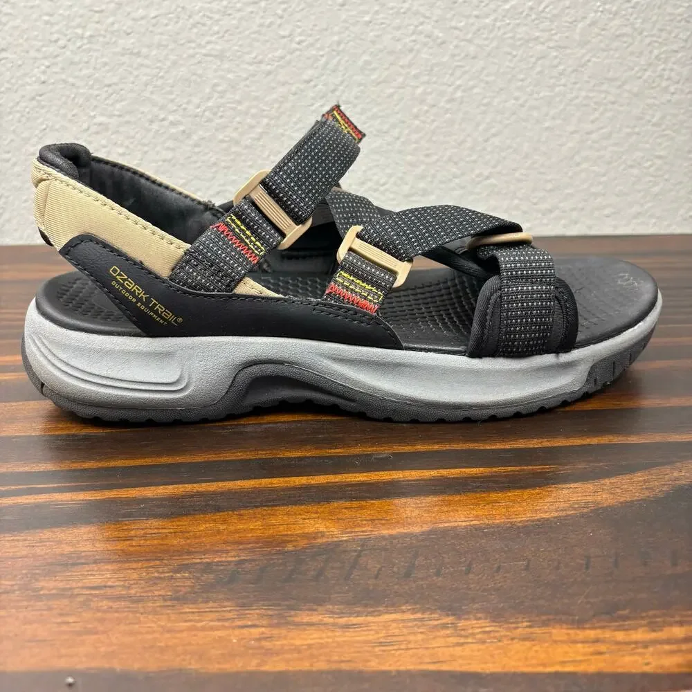 Ozark Trail Men’s Size 10 Brown Black Gray Velcro Cross Strap Mountain Sandals